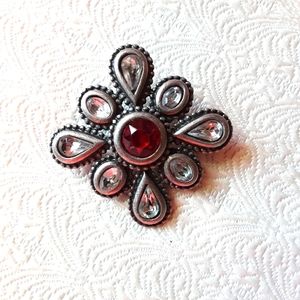 Brooch w/Red & Clear Rhinestones